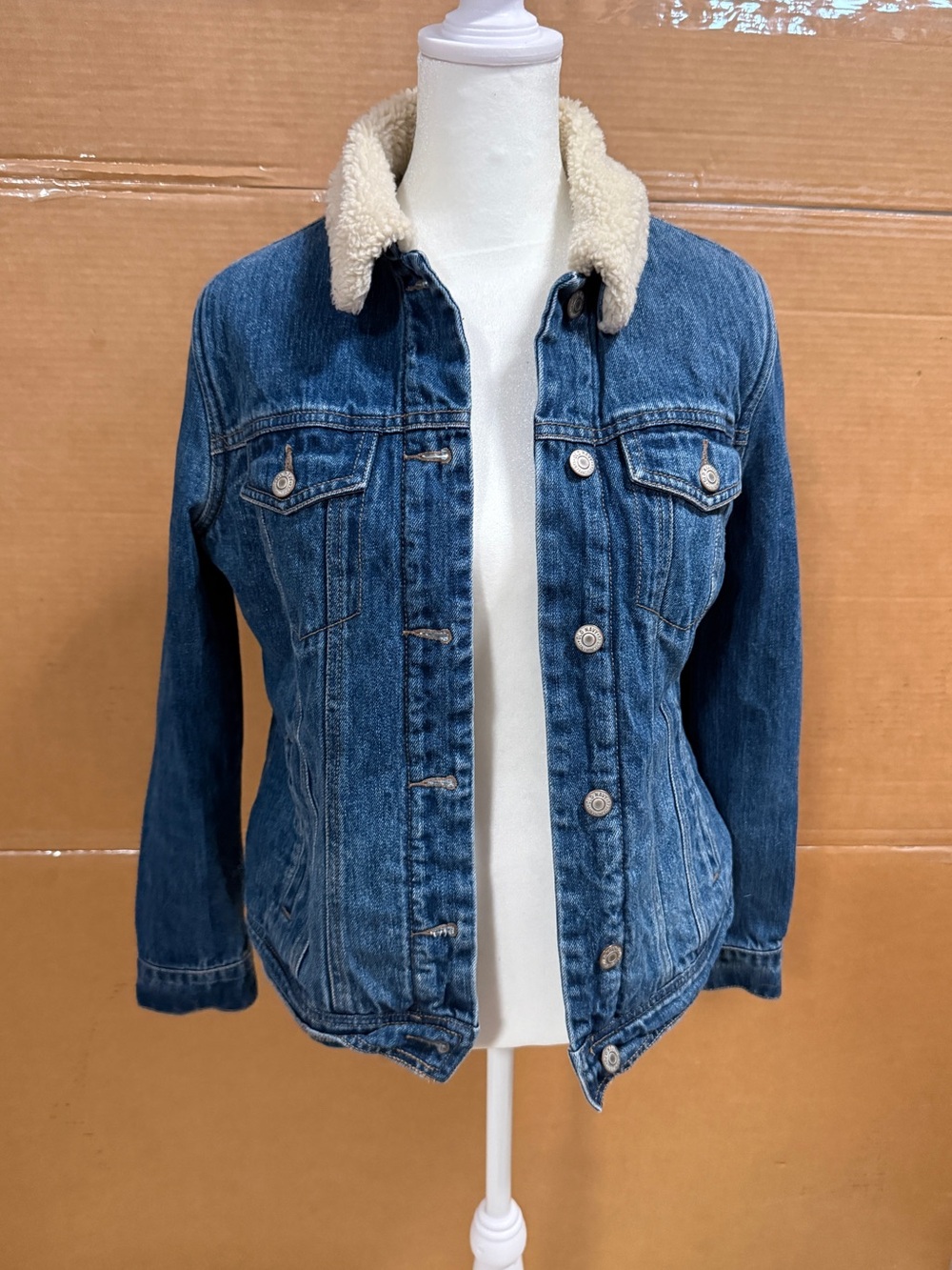 Old Navy Blue Denim Jacket with Cream Sherpa Collar